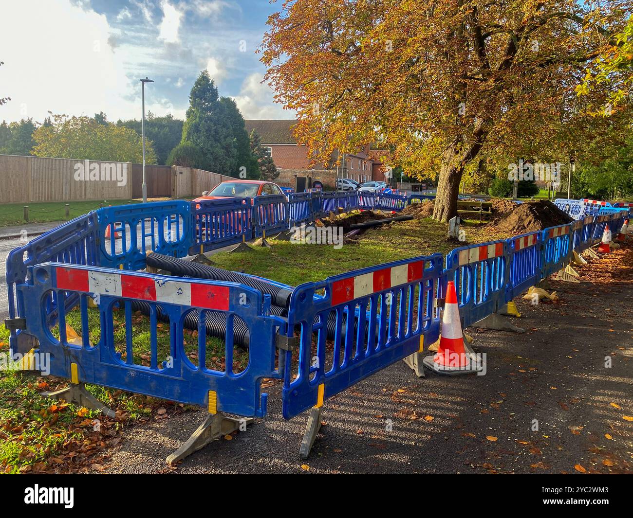 Roadworks with safety barriers in the Tilehurst area of Reading, UK - Smartphone Captured Stock Image