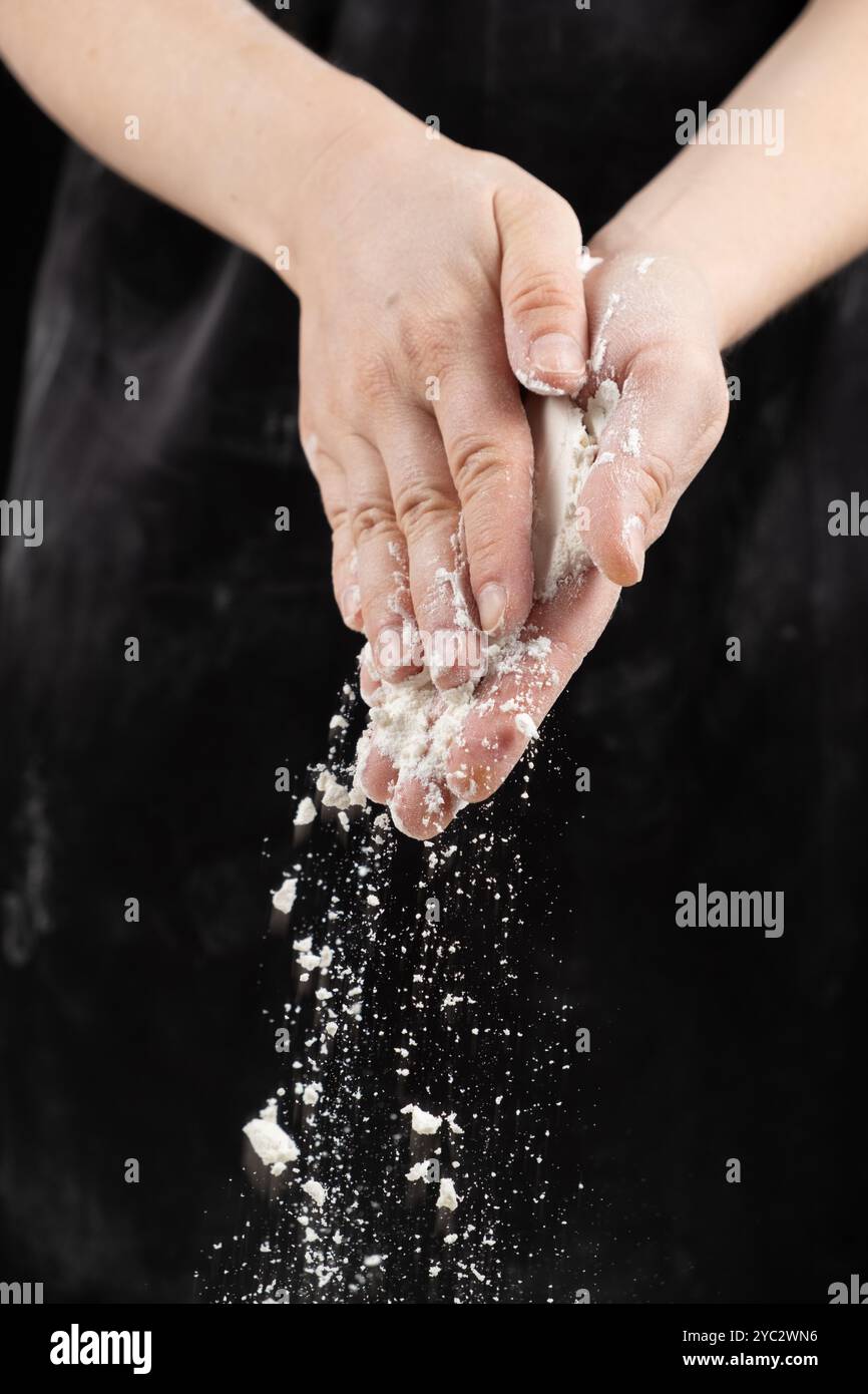 Cook preparing dough, wheat flour texture in hands Stock Photo - Alamy