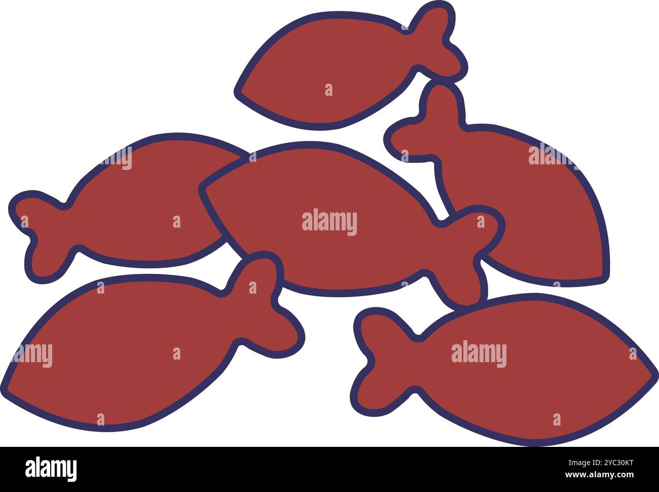 Crispy fish with conserve flavor. Salmon dry cat food. Image for design of pet store or veterinary clinic. Simple flat vector isolated on white backgr Stock Vector