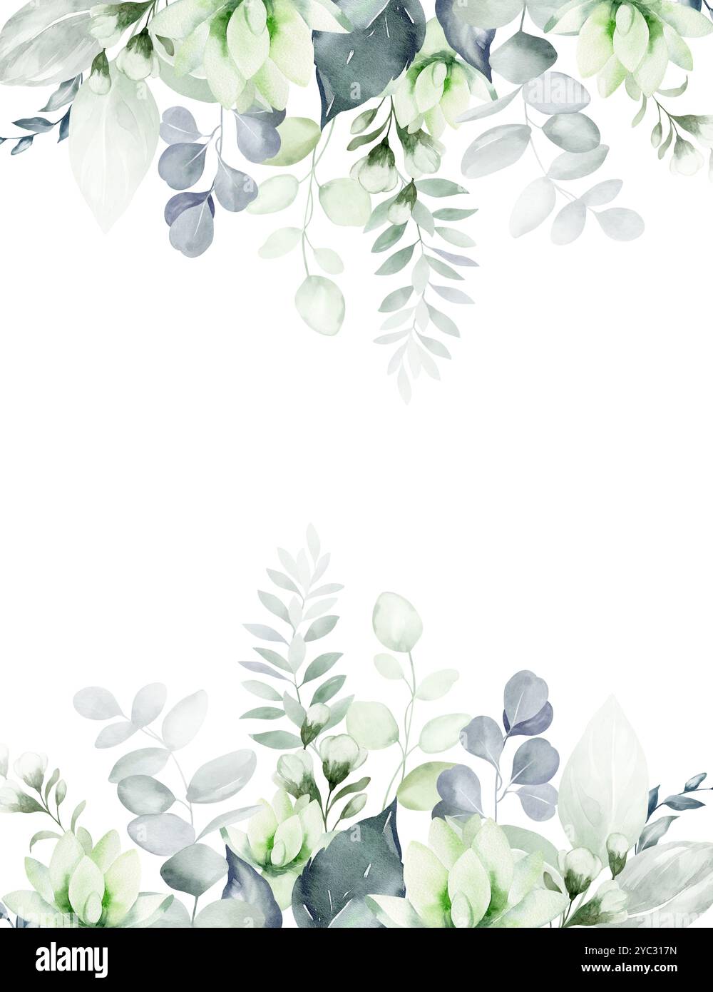 Watercolor greenery frame with dim eucalyptus and muted leaves Stock ...