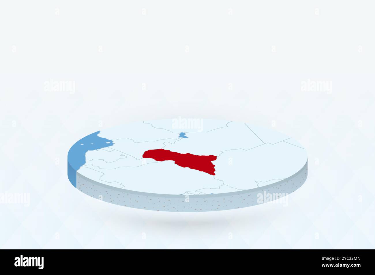 3D Isometric Map Highlighting Central African Republic in Red. Vector ...