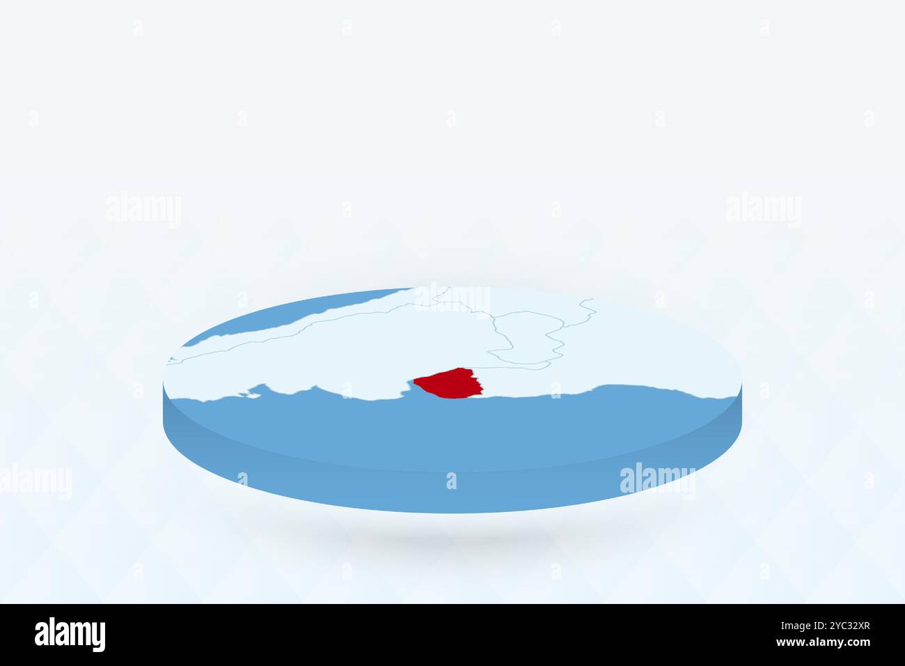 3D Isometric Map Highlighting Uruguay in Red. Vector illustration. Stock Vector