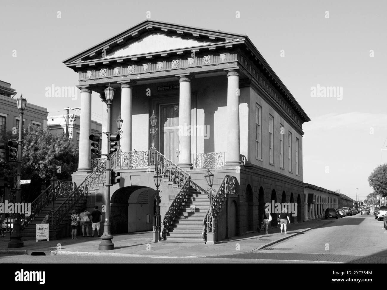 Historic City Market building in Charleston, South Carolina, USA, showcasing its distinctive architecture and vibrant atmosphere. Stock Photo