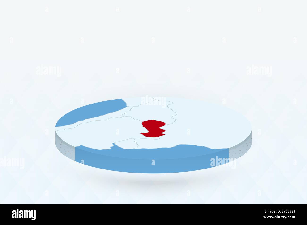 3D Isometric Map Highlighting Paraguay in Red. Vector illustration. Stock Vector