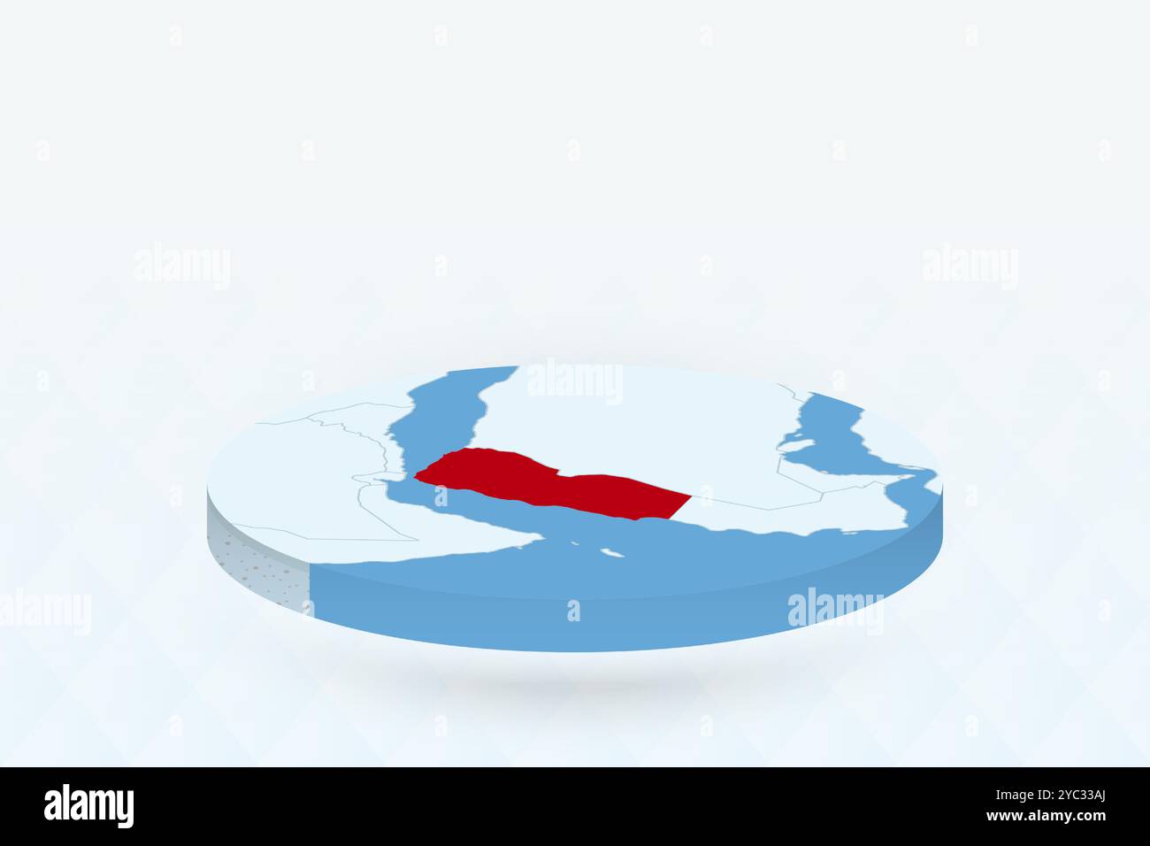 3D Isometric Map Highlighting Yemen in Red. Vector illustration Stock ...