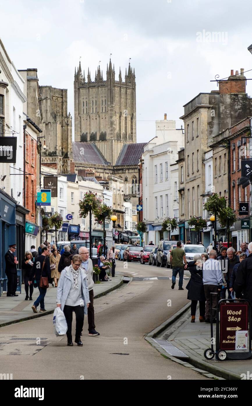 Wells is a small English city in Somerset UK The High street Stock Photo