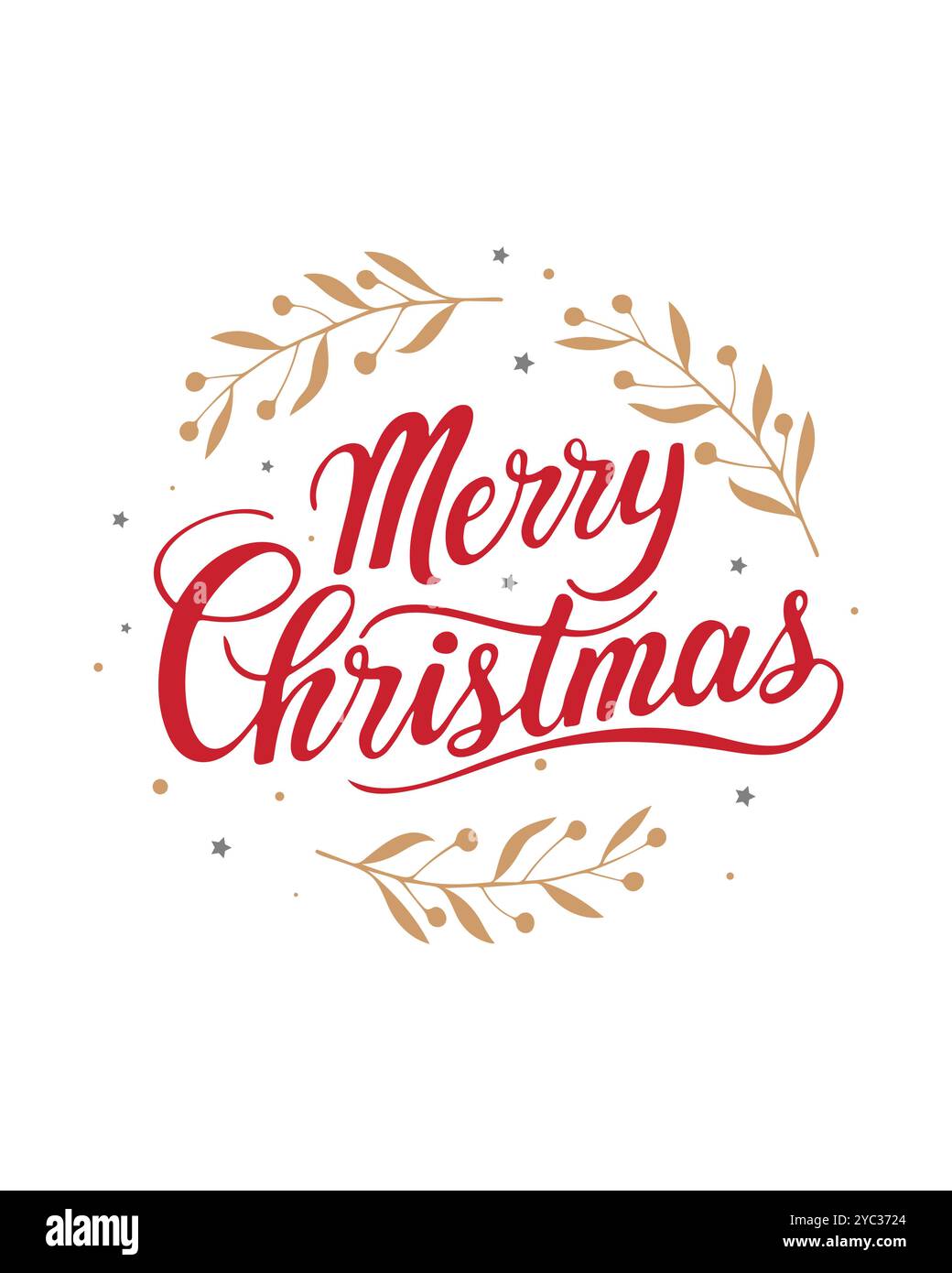 Christmas Inscriptions Card Merry Christmas inscription with gold stars and branches on white ...