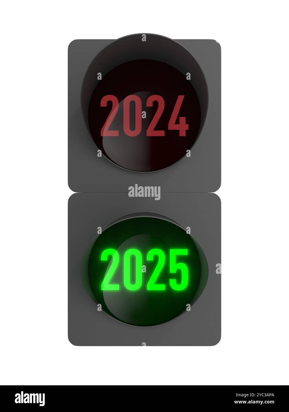 2025 new year. Traffic light on white background. Isolated 3D illustration Stock Photo