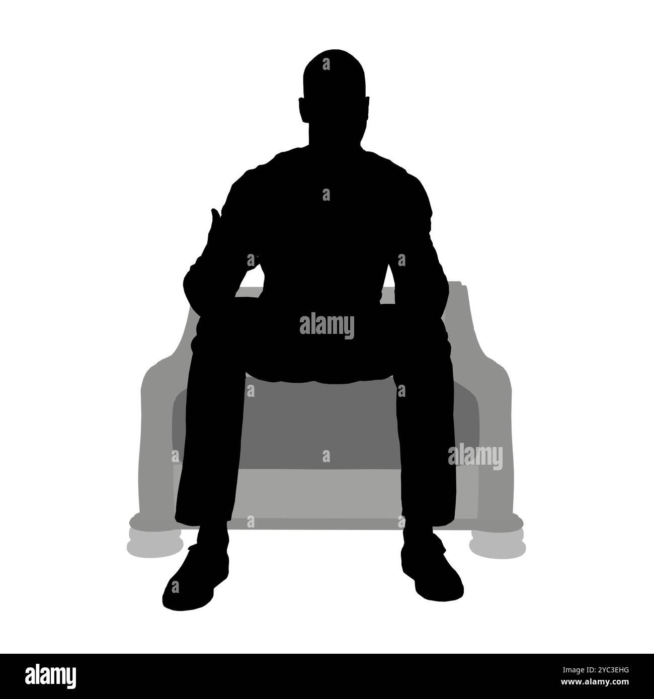 Silhouette of a man sitting on a chair isolated on a white background. Man sitting watching TV. Vector illustration. Stock Vector