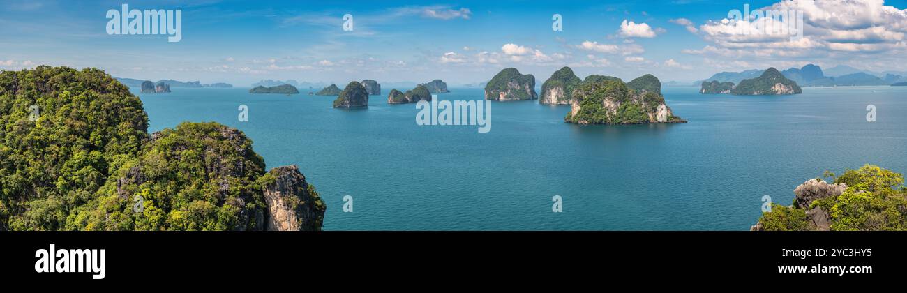 Tropical islands high angle view with ocean blue sea water at Koh Hong Island 360 viewpoint, Krabi Thailand nature landscape panorama Stock Photo