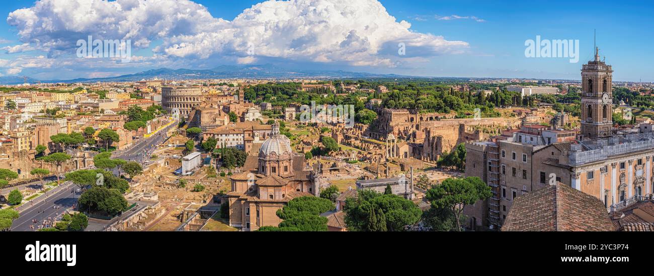 Rome Italy high angle view panorama city skyline with Colosseum Stock Photo