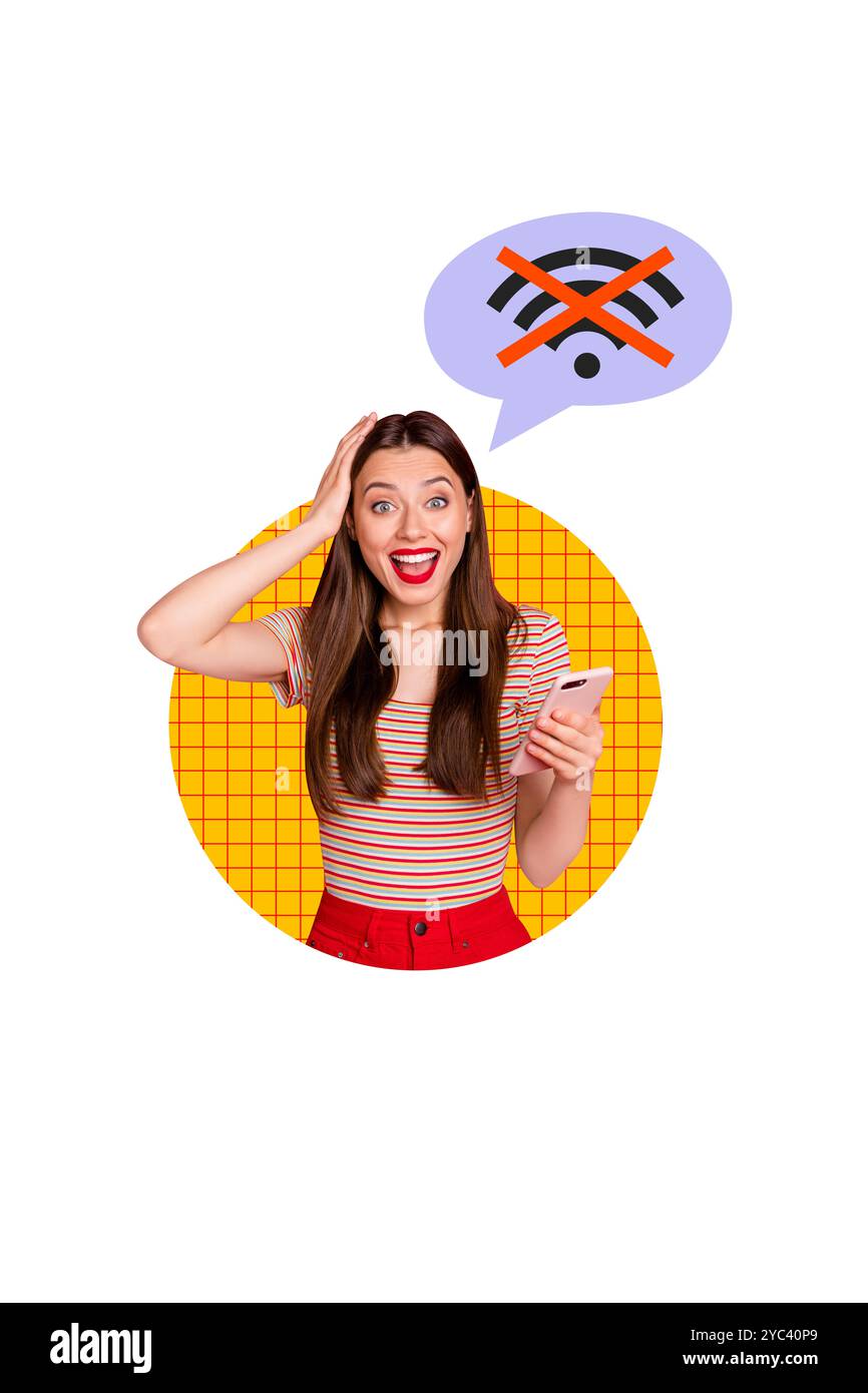 Composite trend image photo collage of young woman emoji excited watch ...