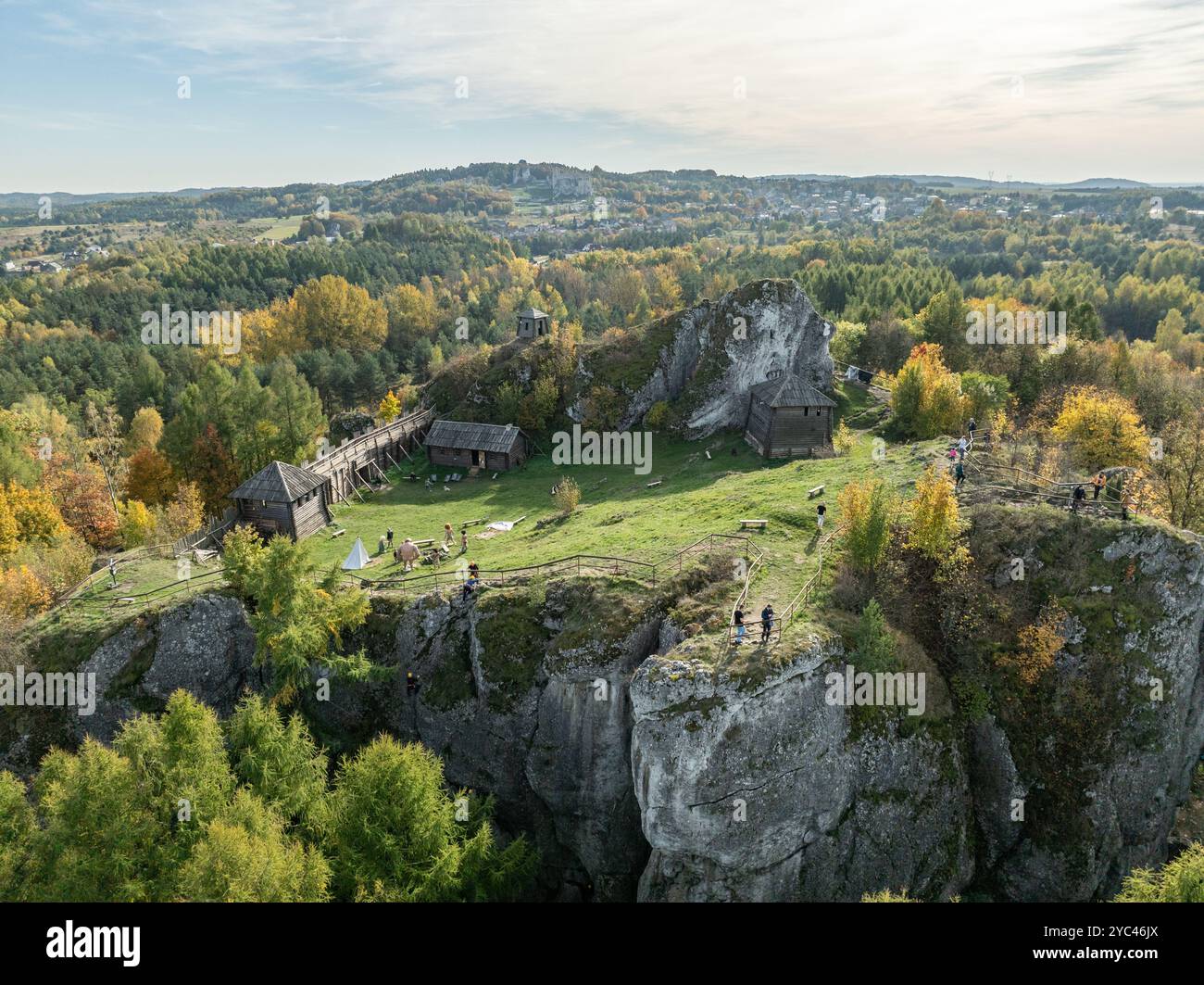 Aerial drone view of stronghold on Birow Hill. Limestone rock hill in ...