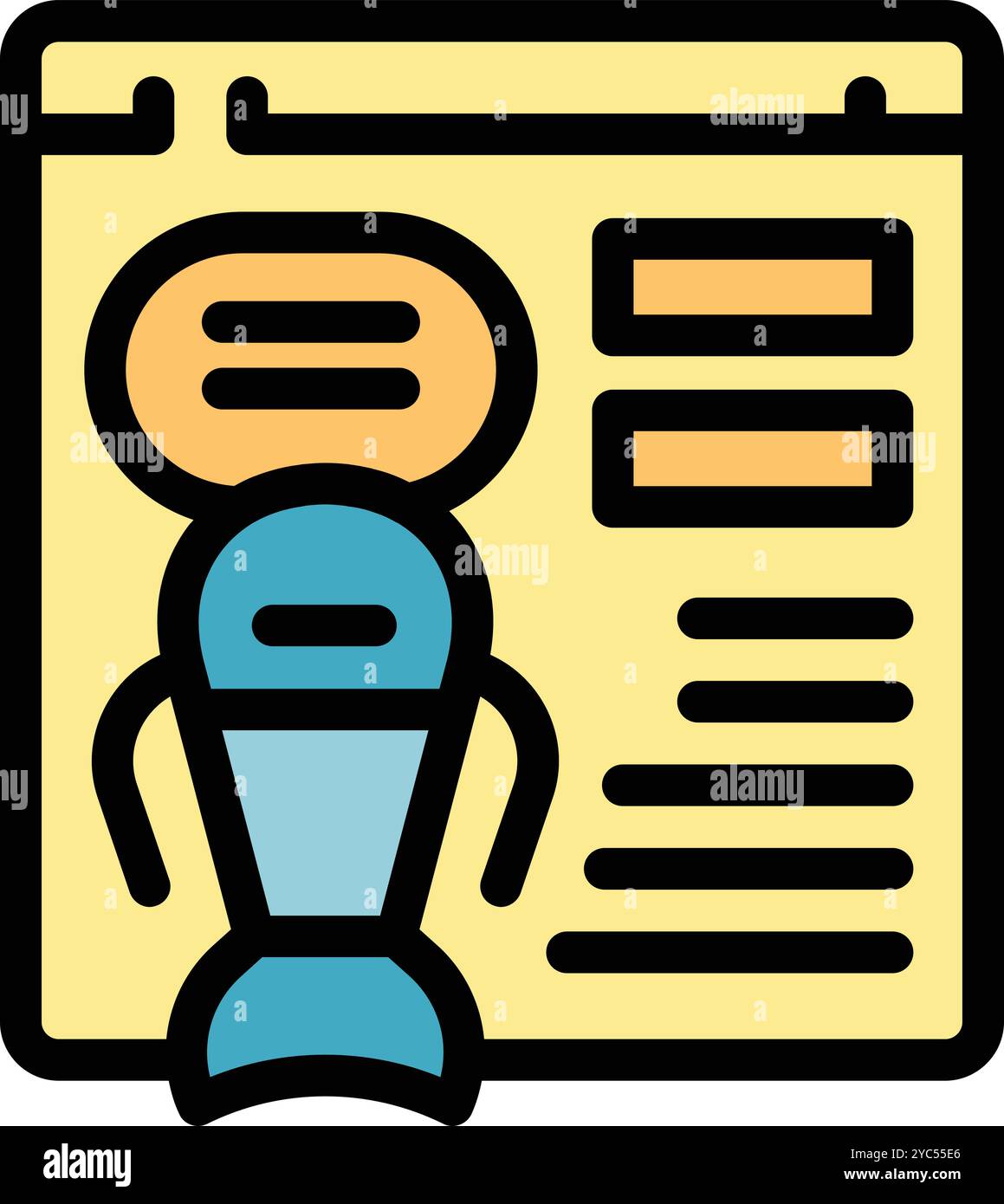 This colorful icon depicts a chatbot communicating on a website interface with a speech bubble Stock Vector