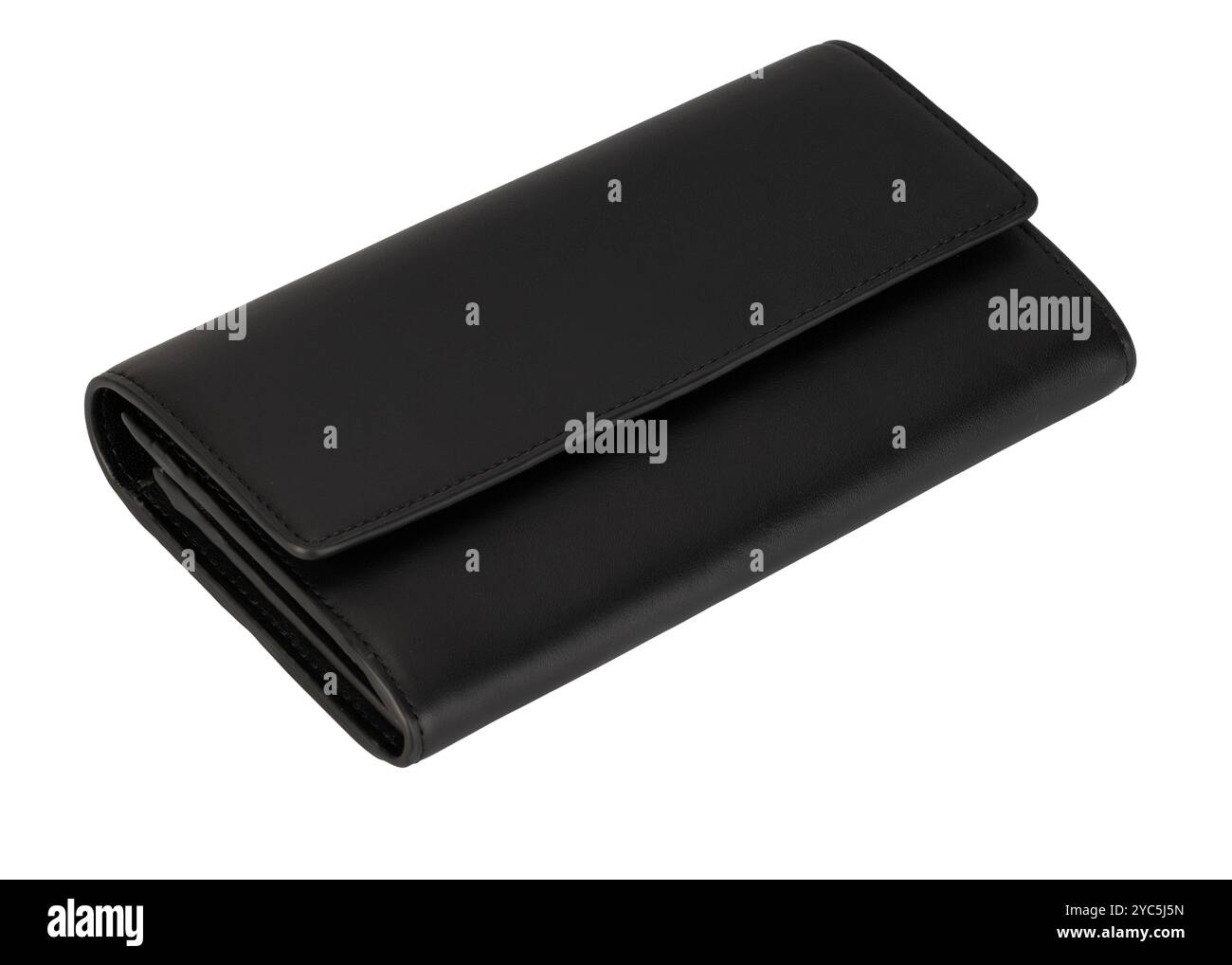 Black leather wallet folded, isolated. Stock Photo