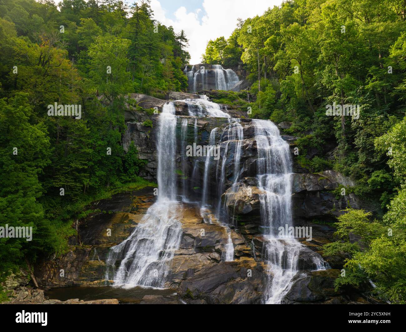 Aerial view of Whitewater Falls in Nantahala National Forest, North ...