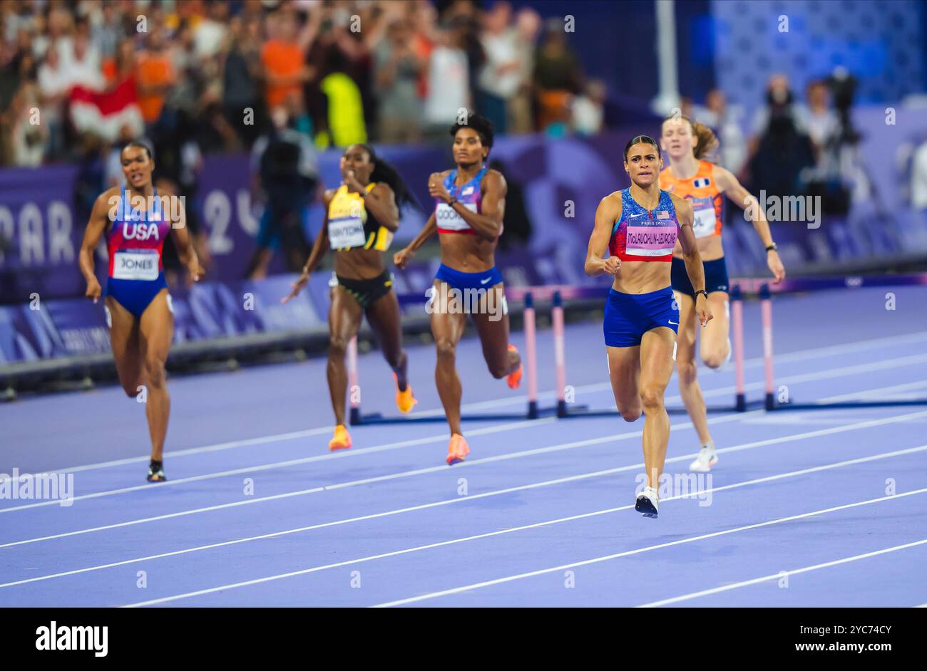 Sydney McLaughlin winning in the 400 meters hurdles at the Paris 2024 ...