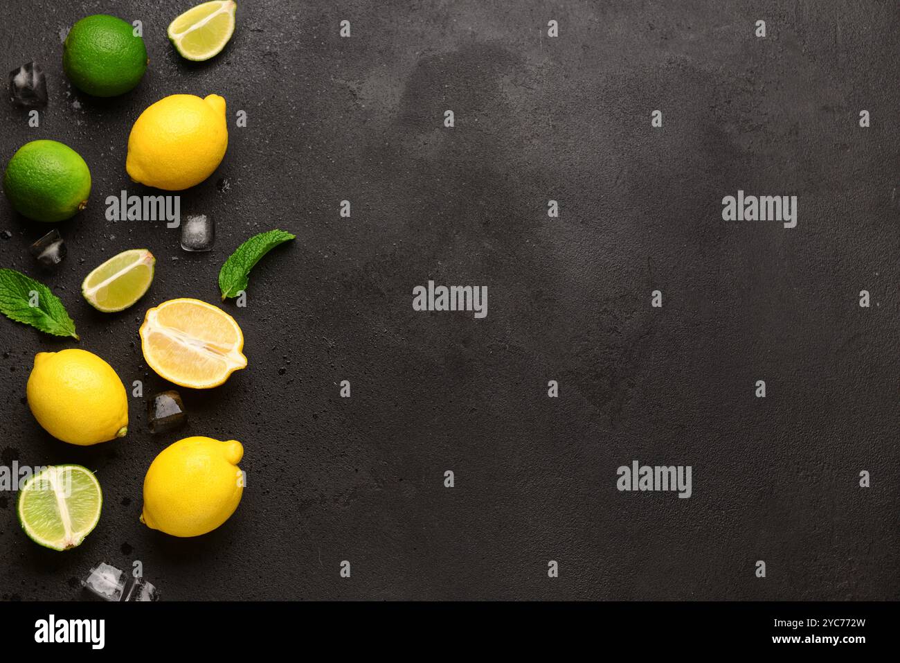 Ingredients for preparing lemonade on black background Stock Photo