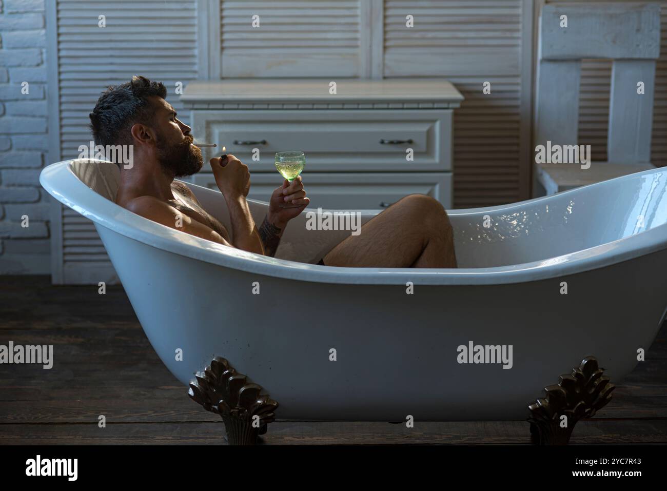 Good morning. Man in morning bathtub. Morning hygiene. Morning routine ...