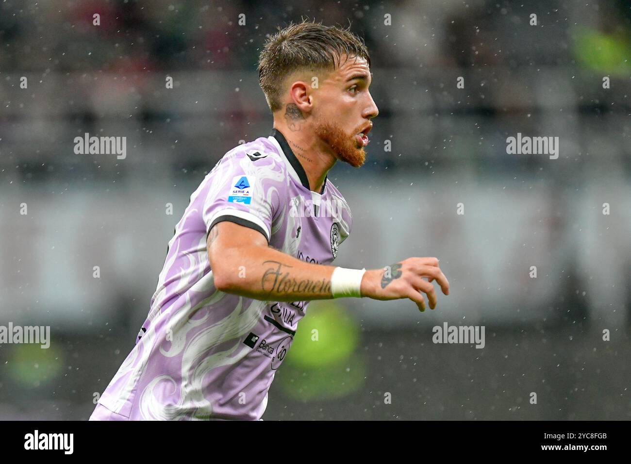 Milano, Italy. 19th, October 2024. Iker Bravo (21) of Udinese seen during the Serie A match between AC Milan and Udinese at San Siro in Milano. Stock Photo