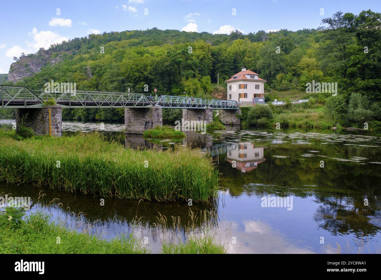 An der Thaya, Thaya bridge Hardegg, cisov, state border in the middle of the river, Hardegg, Thaya valley, Thaya valley, Weinviertel, Lower Austria Stock Photo