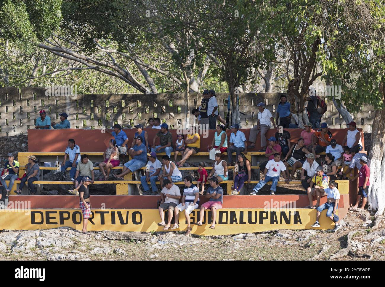 Spectators of a baseball game in the piste, Yucatan, Mexico, Central ...