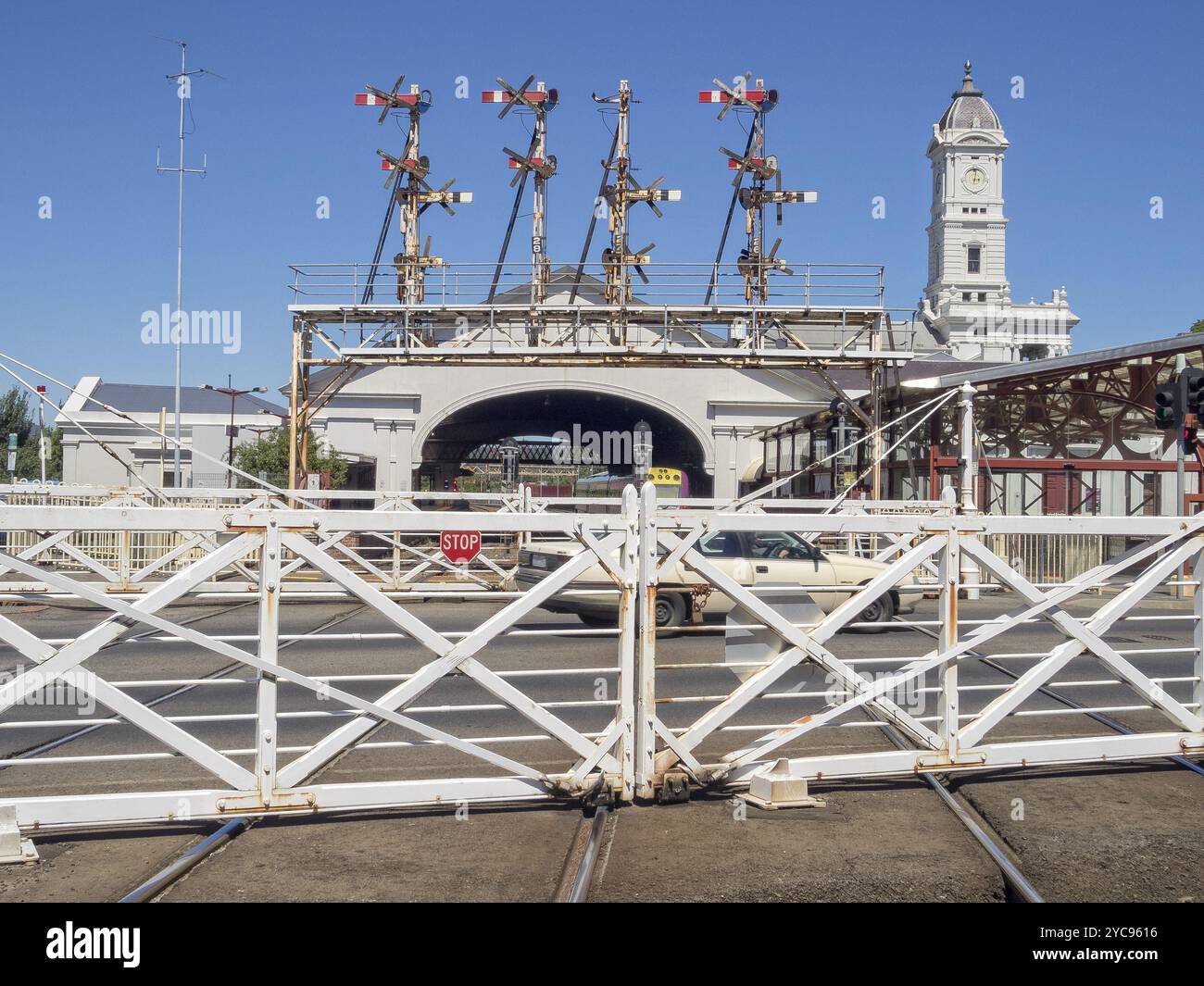 The largest surviving interlocking mechanical swing gates in Victoria at Lydiard Street, Balarat, Victoria, Australia, Oceania Stock Photo