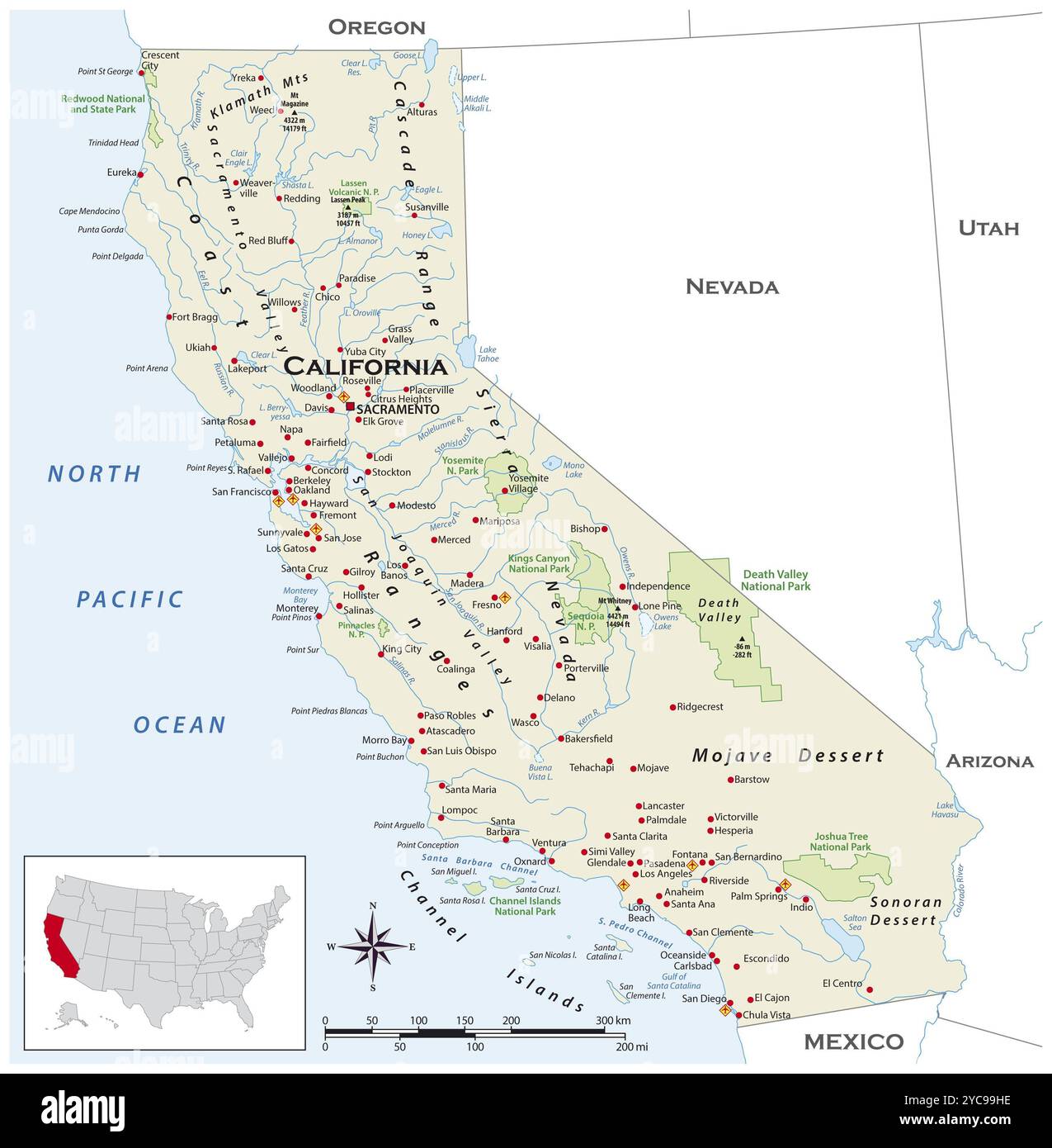 Highly Detailed Physical Map Of The US State Of California Stock Photo Highly Detailed Physical Map Of The Us State Of California 2YC99HE 