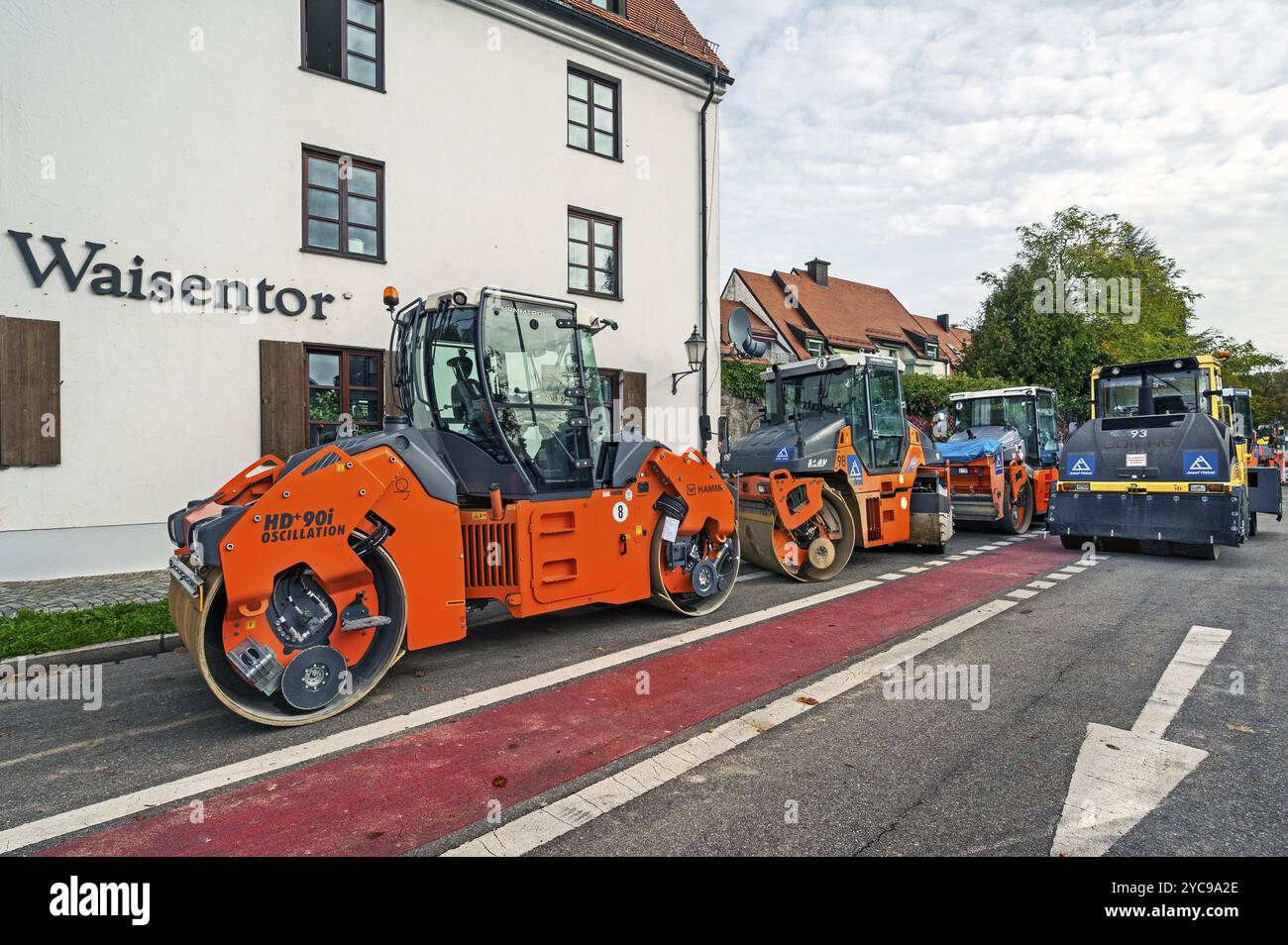 Road rollers, road construction machinery, Kempten, Allgaeu, Bavaria, Germany, Europe Stock Photo