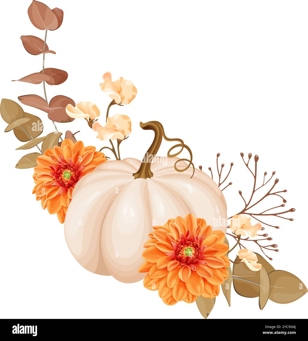 A beautiful autumn-themed vector illustration featuring a beige pumpkin ...