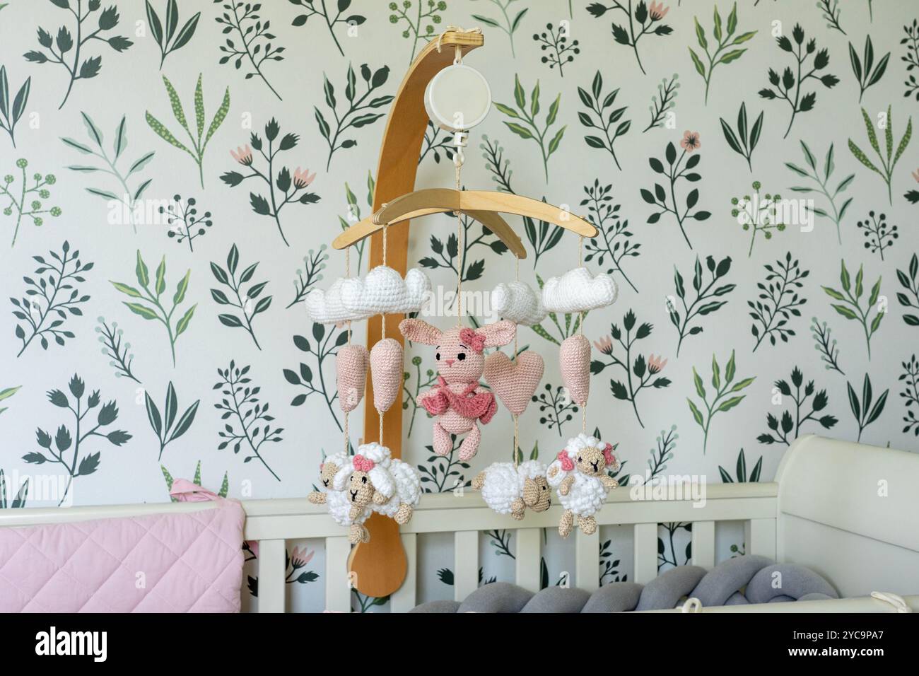 baby girl room detail with bunnies and white bed Stock Photo - Alamy