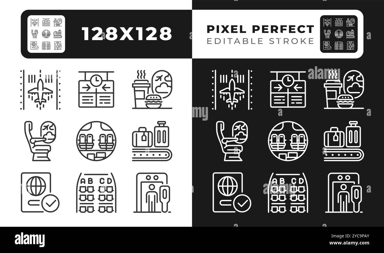 Airport services linear icons set for dark, light mode Stock Vector