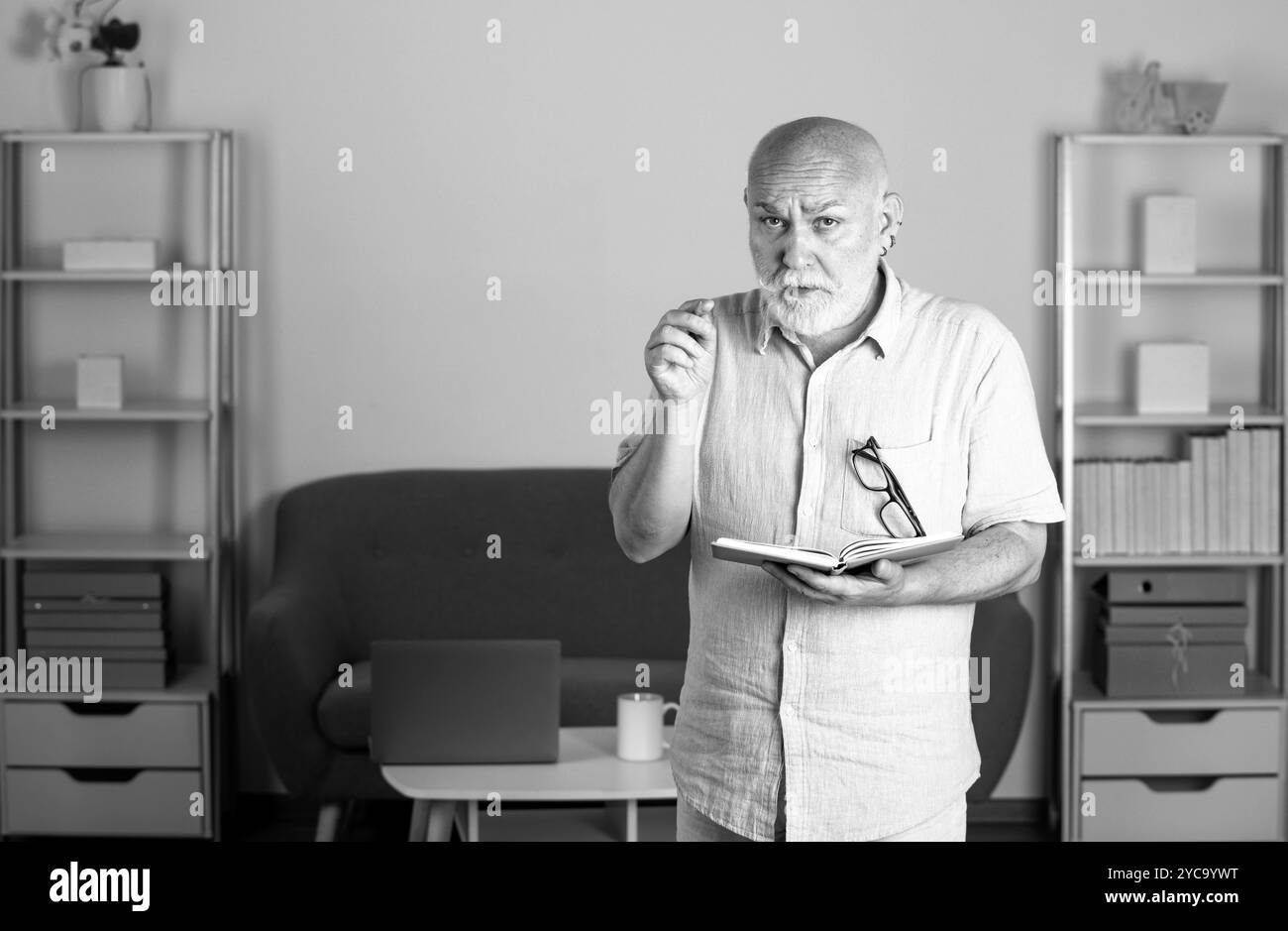 Serious aged gray haired Black and White Stock Photos & Images - Alamy