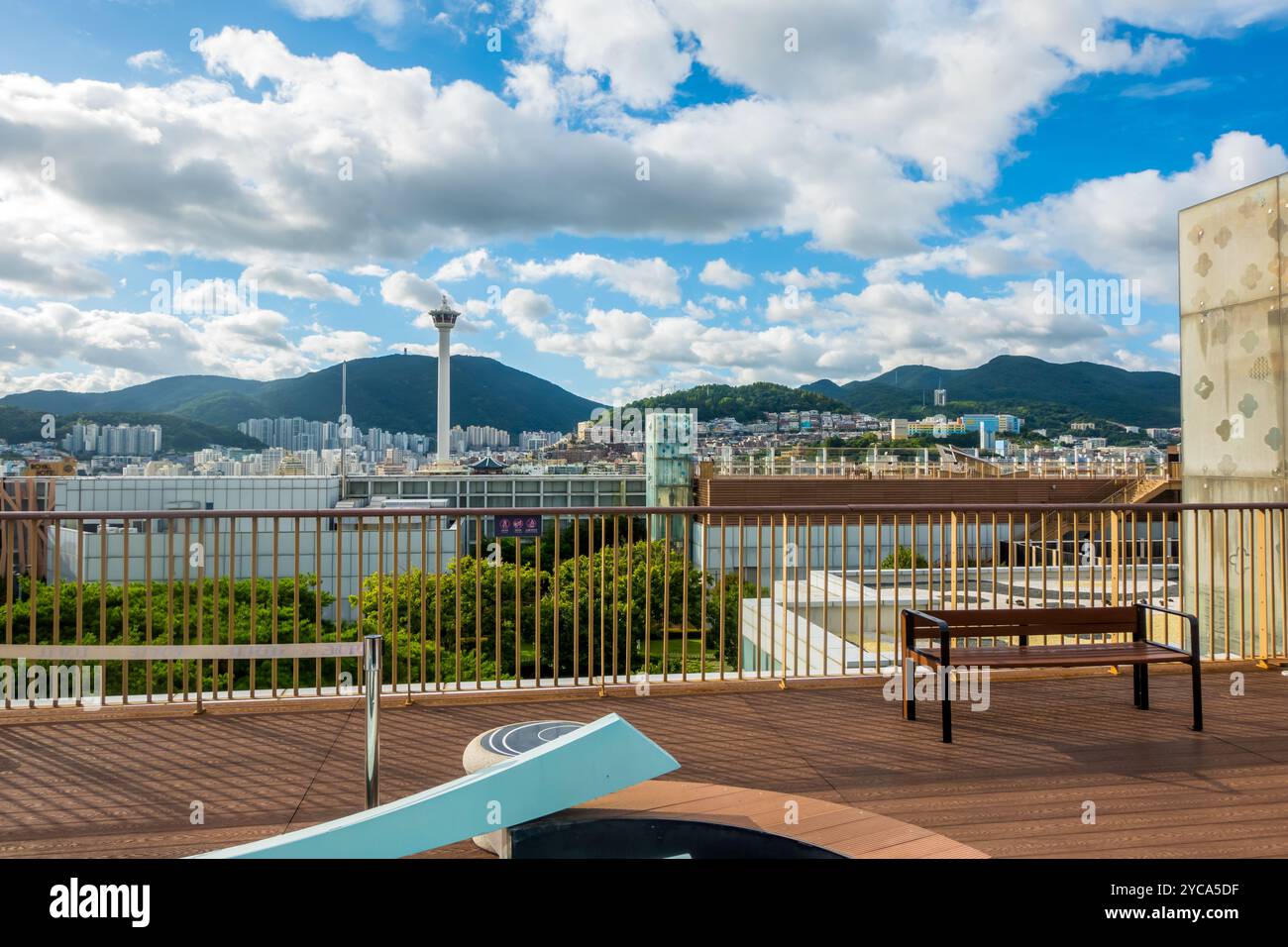 Aerial view of Busan, South Korea from Lotte Department Store Stock Photo