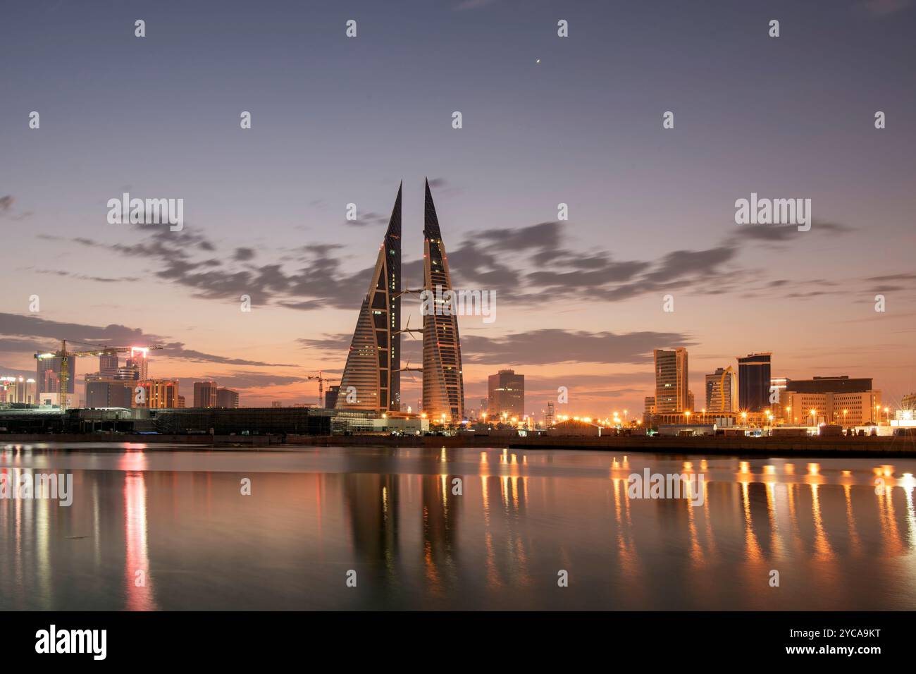 World Trade Center skyscraper and skyline of Manama City Bahrain Stock Photo