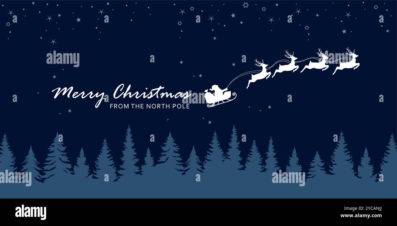 christmas banner santa claus in a sleigh with reindeer vector ...