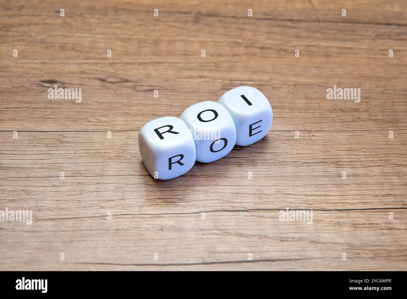 White blocks with the letters ROI and ROE. Return on investment and return on equity concept. Stock Photo