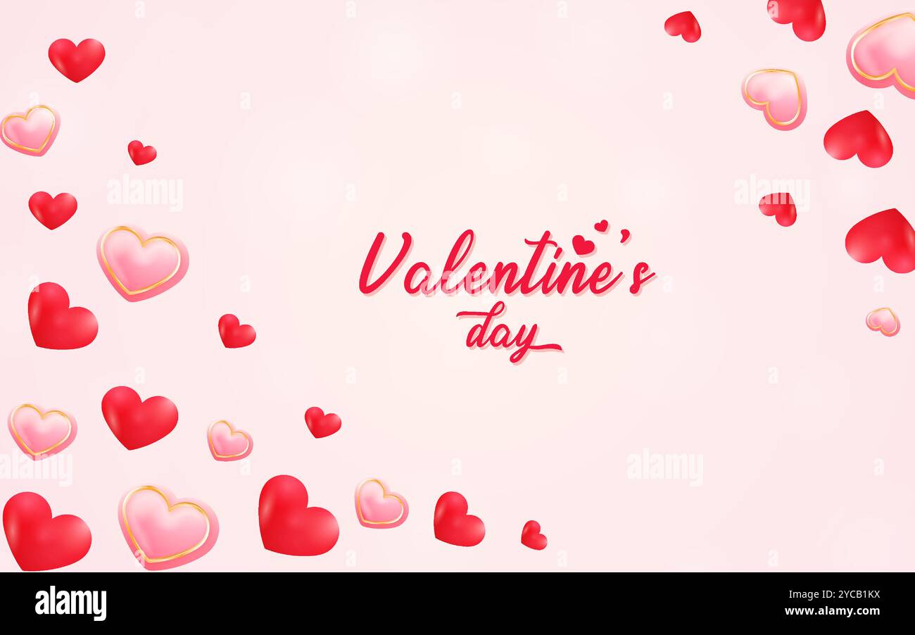 Simple valentines day background and banner design with 3d floating red ...