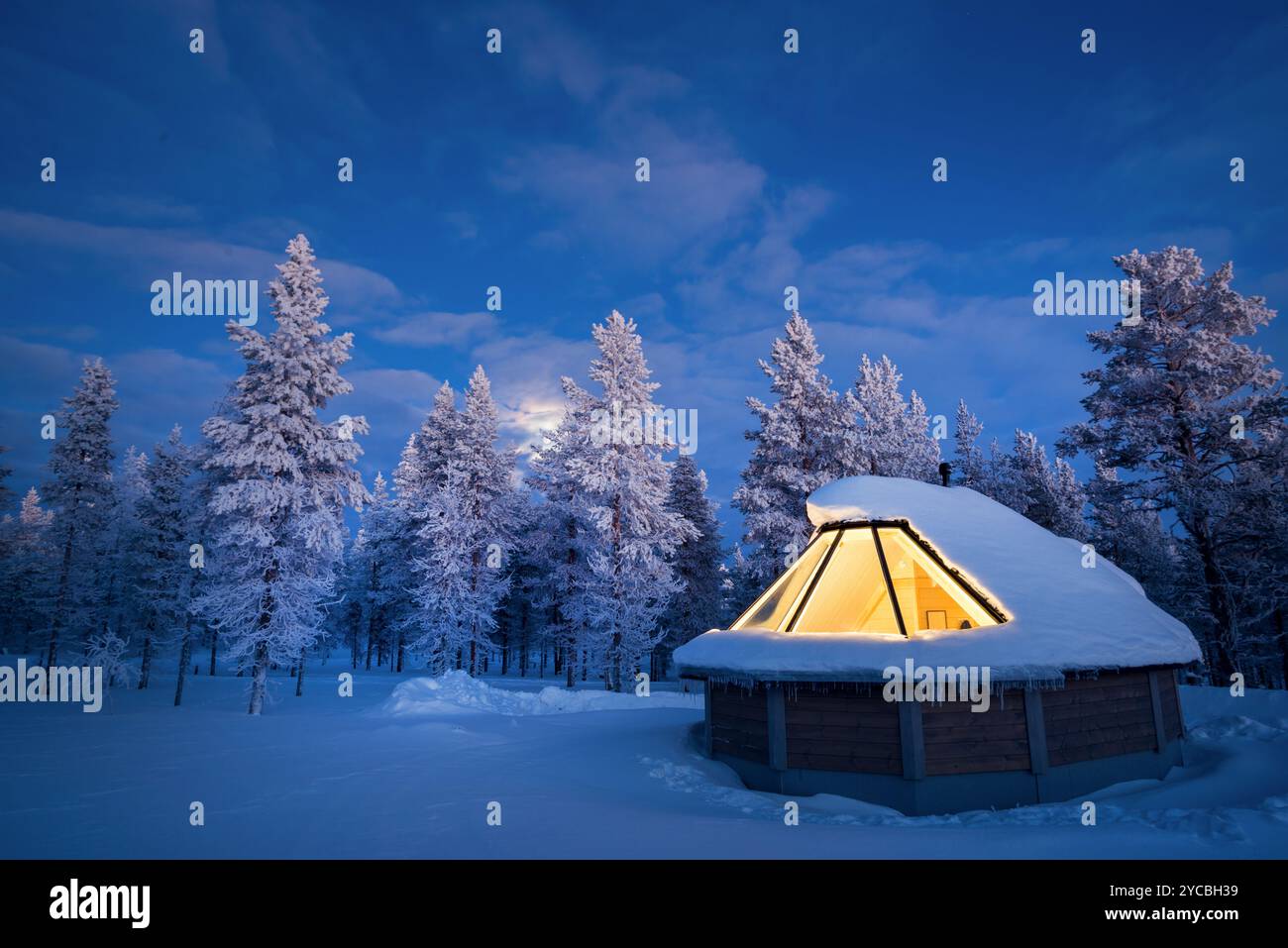 Snowy Cabin Night View Winter Cabin Night Stock Photos, Royalty Free