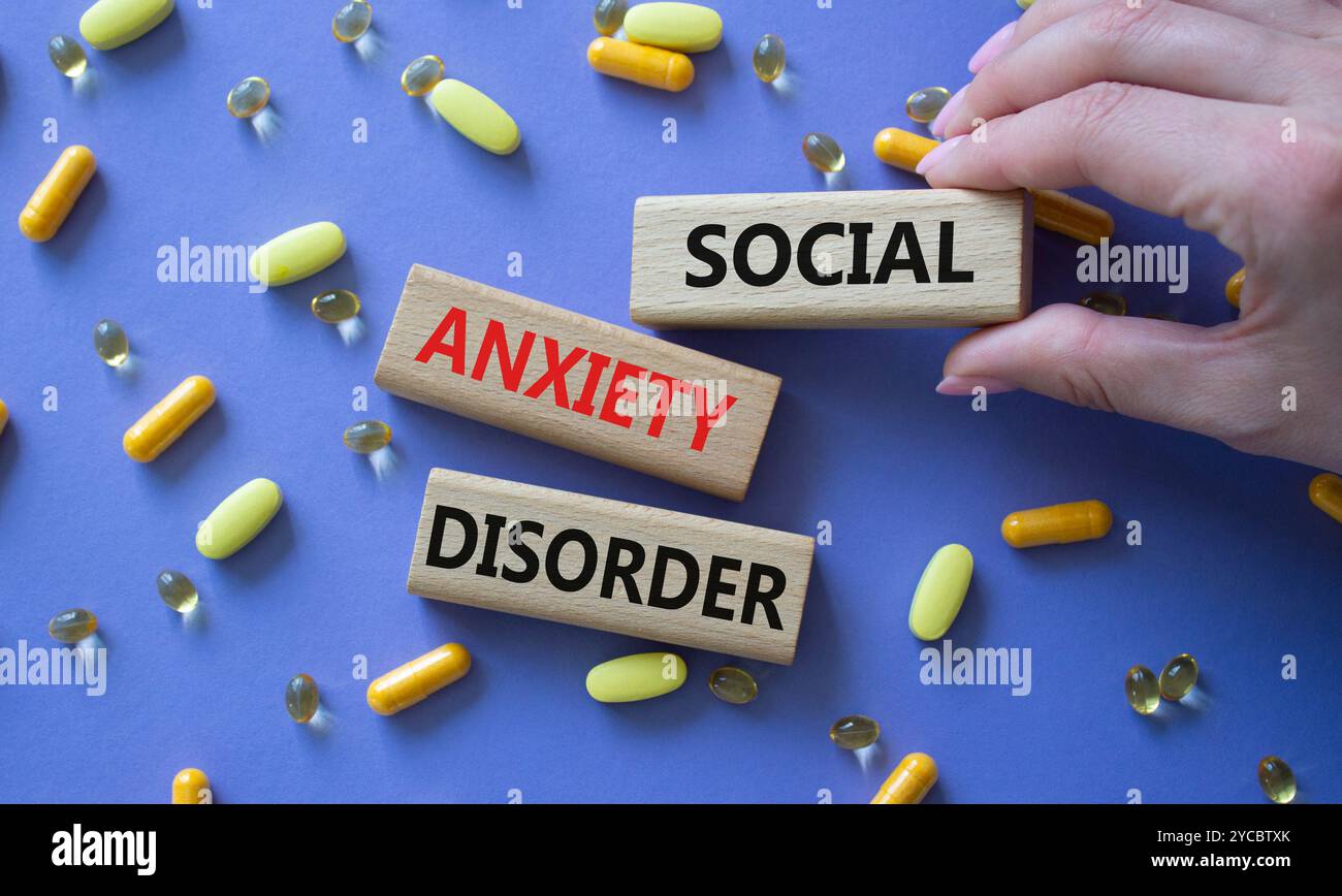 Disorder Blocks Social Anxiety Disorder symbol. Concept words Social Anxiety Disorder ...
