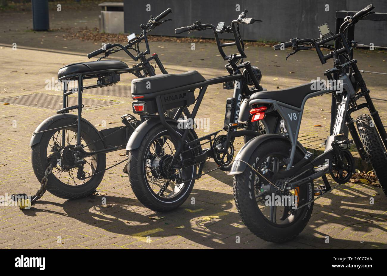 Amsterdam, The Netherlands, 22.10.2024, Fatbikes parked in the street, electric bicycles with large tires popular among teenagers Stock Photo