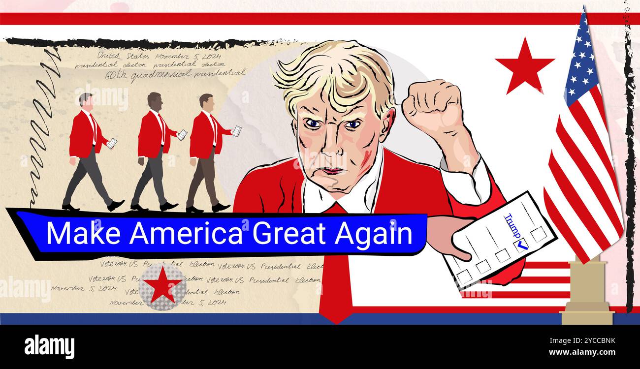 Portrait of Donald Trump and the text of his election campaign slogan