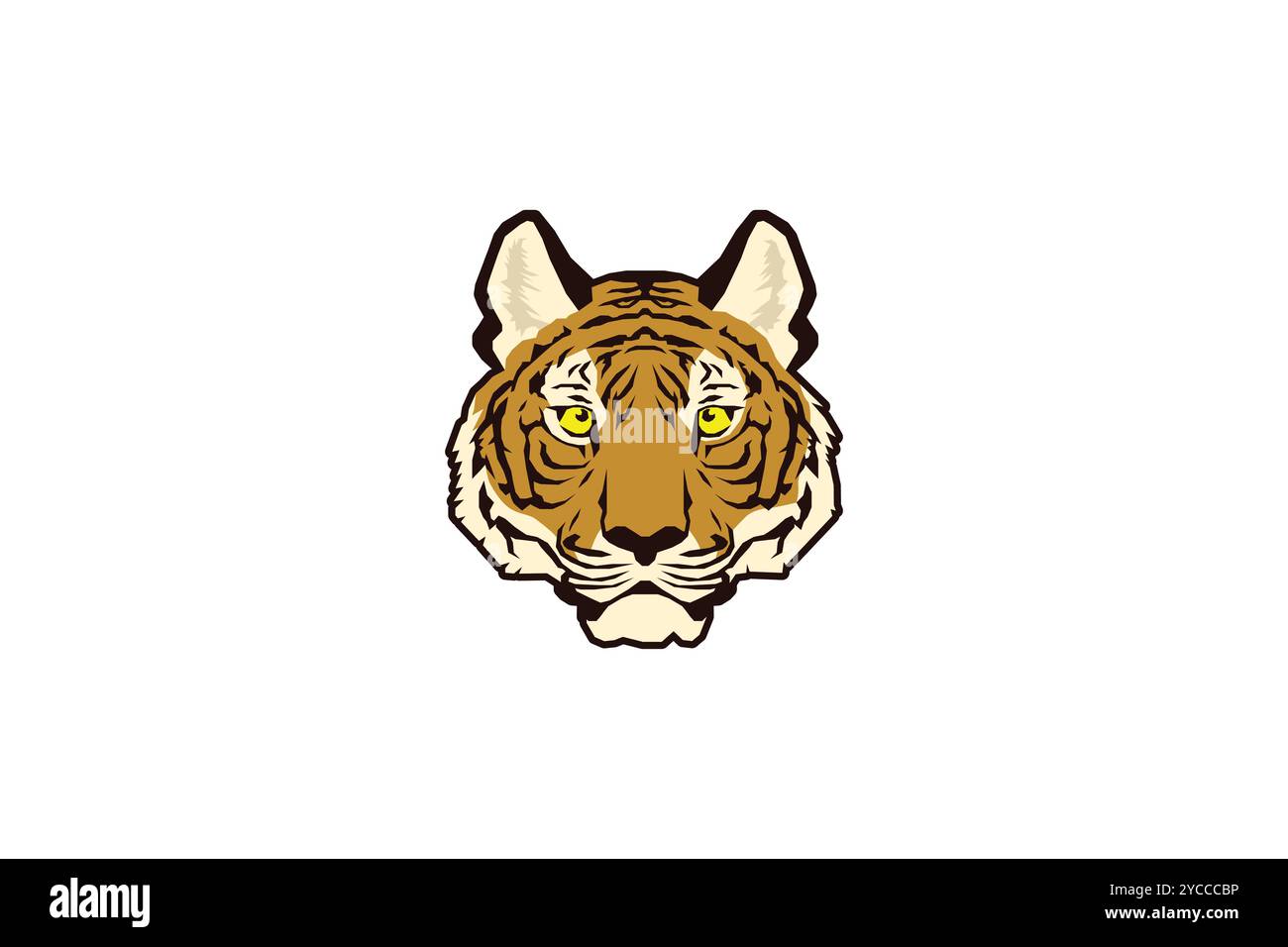 Stylized vector illustration of a tiger's head in a frontal view, showcasing bold lines and earthy tones Stock Vector