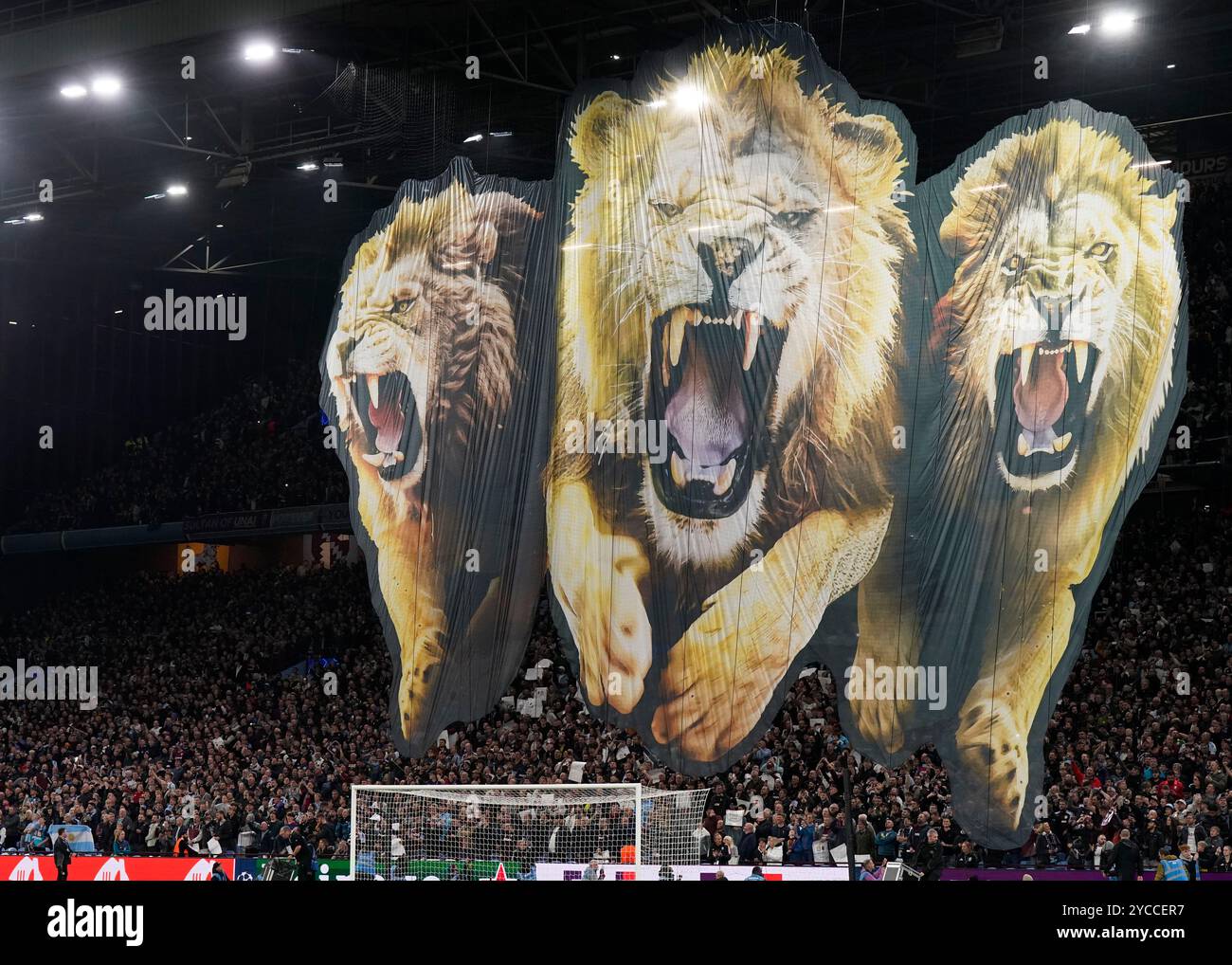 Birmingham, UK. 22nd Oct, 2024. Flags fly above the Holte End before the match during the UEFA Champions League match at Villa Park, Birmingham. Picture credit should read: Andrew Yates/Sportimage Credit: Sportimage Ltd/Alamy Live News Stock Photo