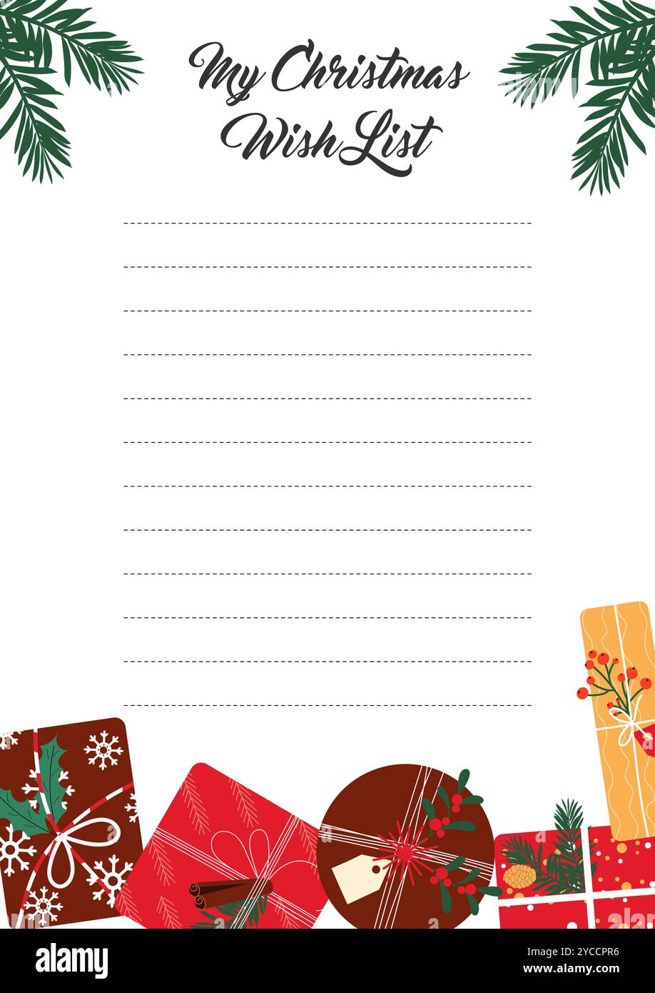 Hand drawn template for Santa Wish list on white background. Vector ...
