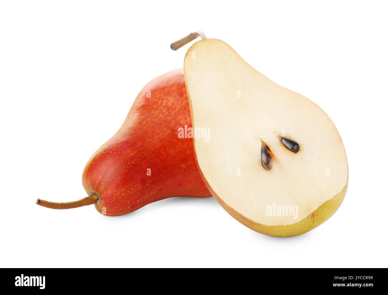 Whole and cut ripe pears isolated on white Stock Photo - Alamy