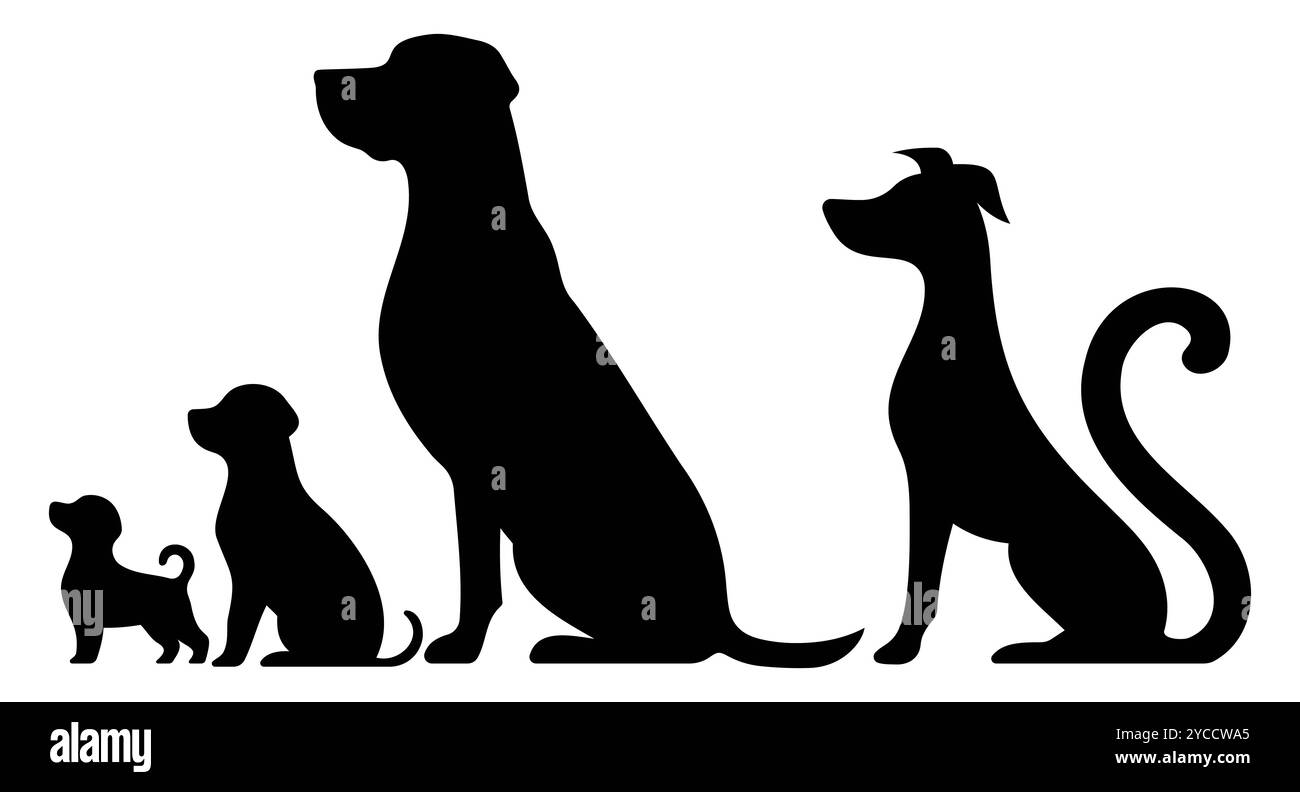 Vector illustration. Silhouettes of black dogs. Set of animal stickers ...