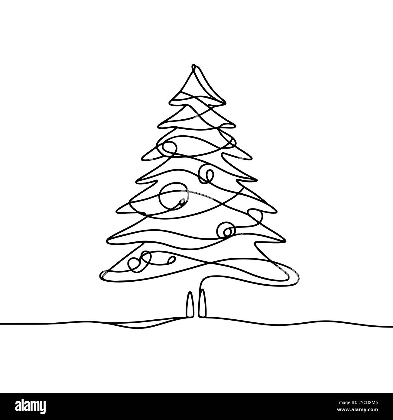 Continuous Linear Drawing Of Christmas Tree One Line Drawing Christmas 