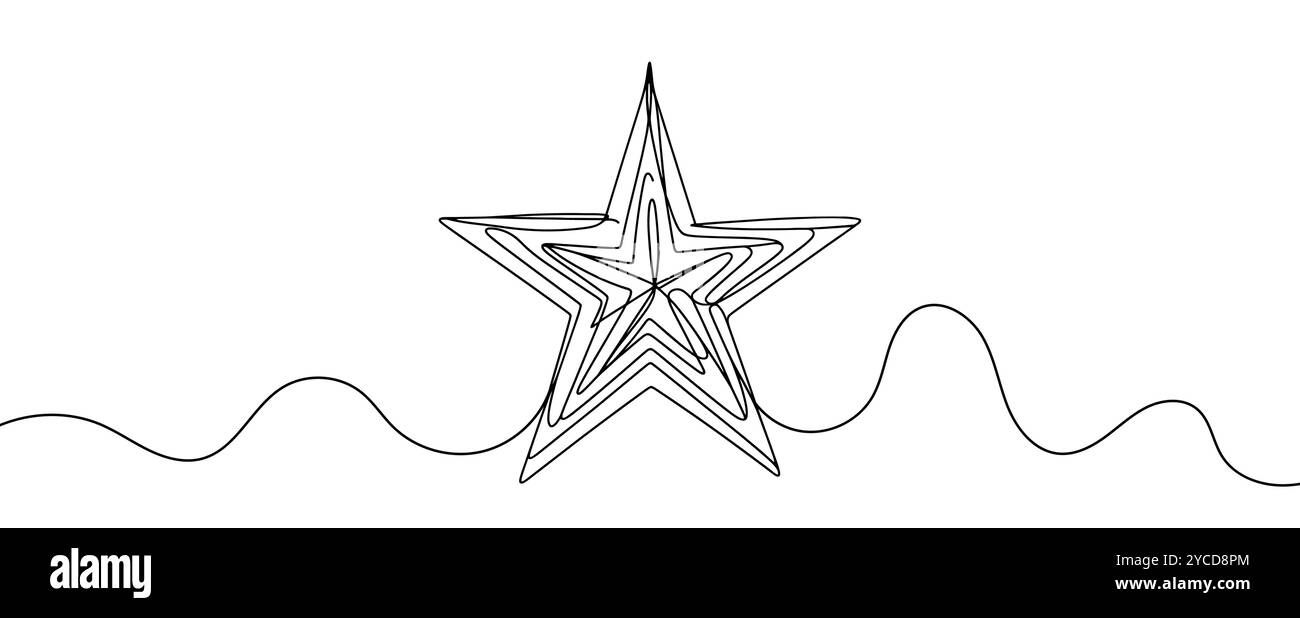 Continuous linear drawing of star. One line drawing star. Star in one ...