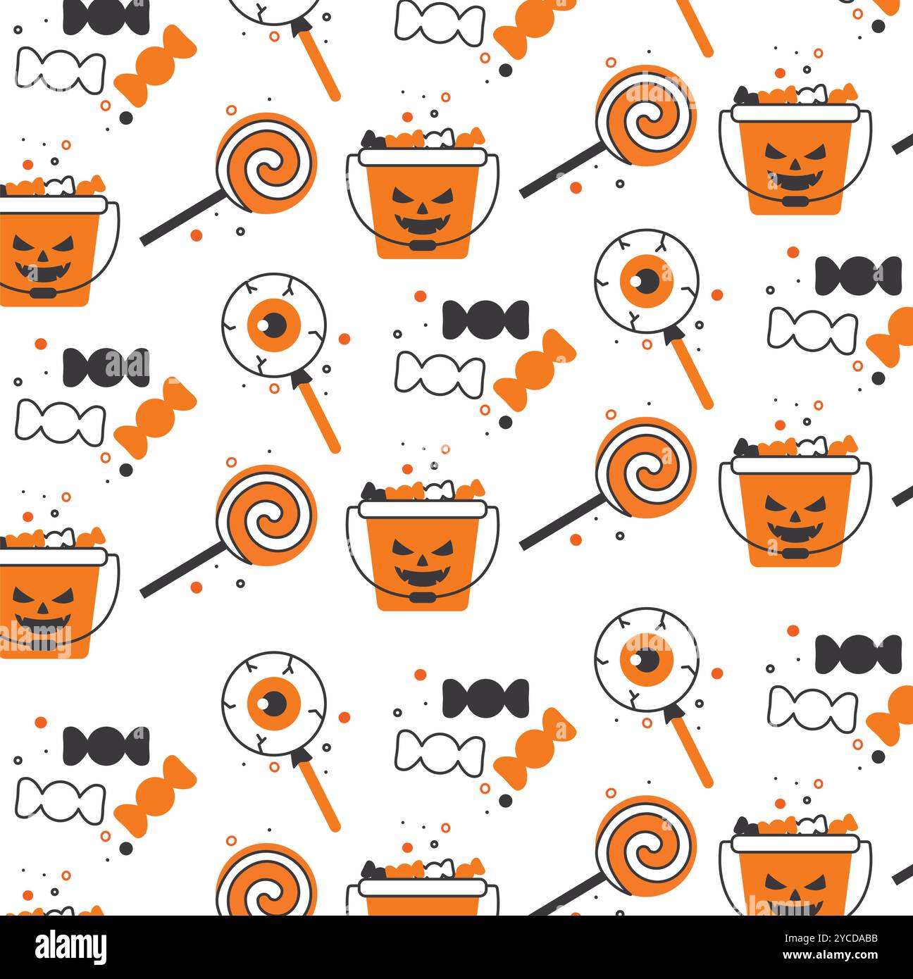 Halloween candy, lollipop, and pumpkin bucket pattern, Vector Stock Vector